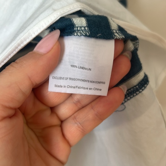 Tory Burch linen jersey pullover blue peninsula striped mixed fabric sz small - Picture 7 of 9